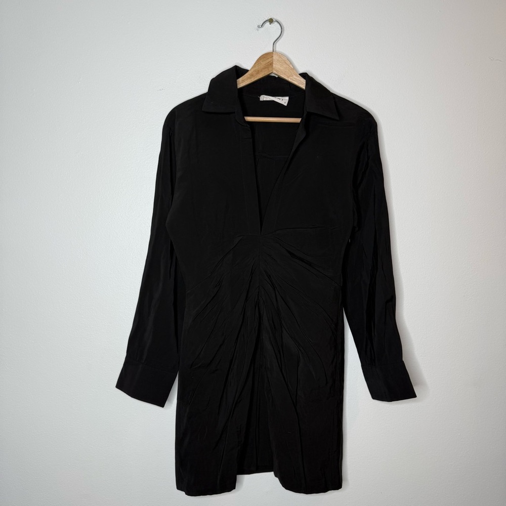SOLAI THE LABEL Ruched Gatherer Front Collared Longsleeve mini dress black small